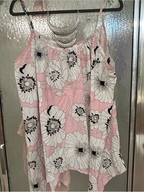 Rosegal Pink and White Floral Spaghetti Strap Tank